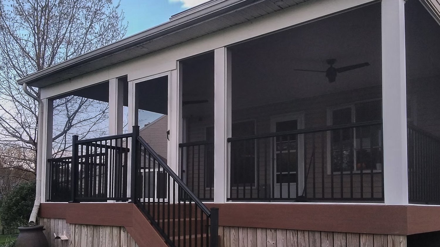 Screen porch in wooden house