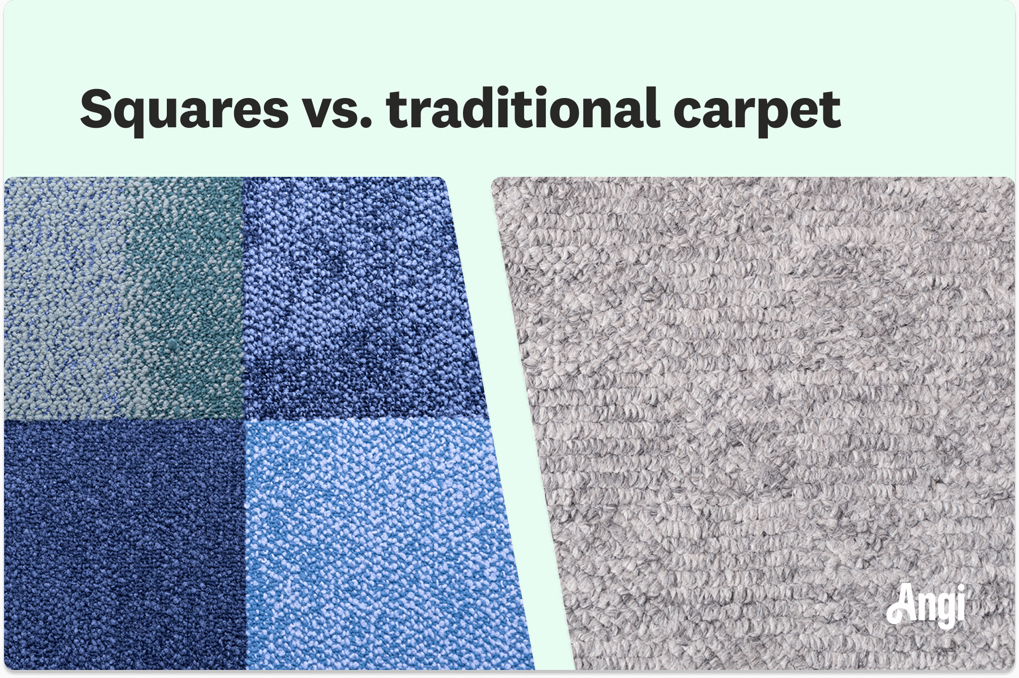 Photo comparison of carpet squares versus traditional carpet