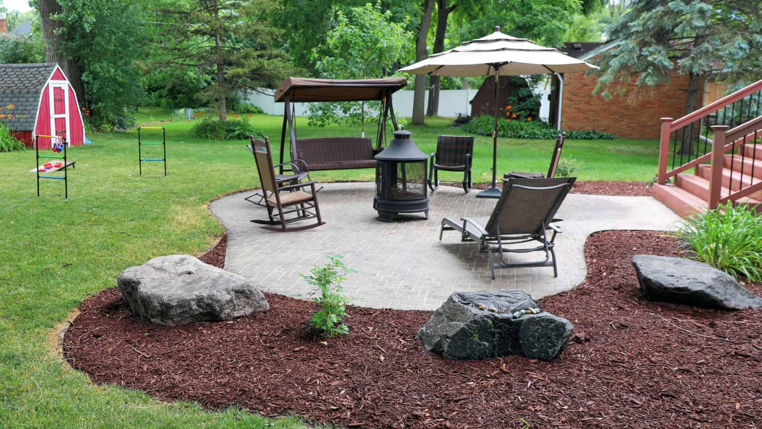 Suburban backyard patio and garden 