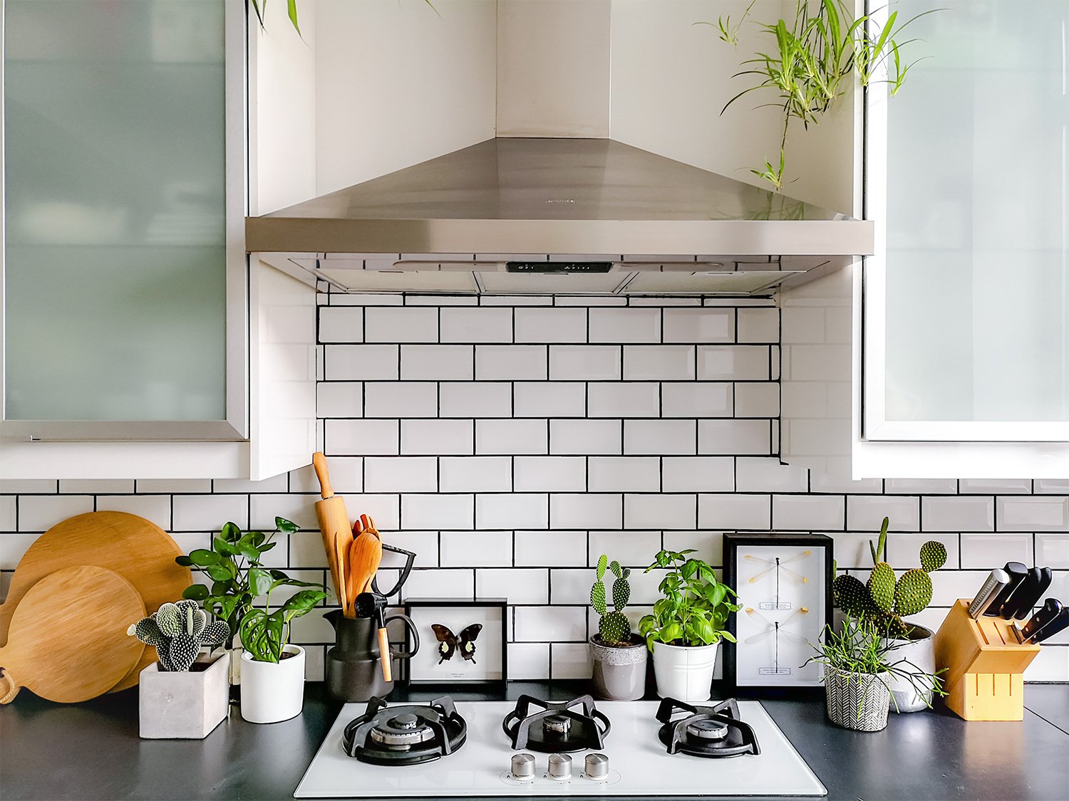 Kitchen with subway tile backsplash