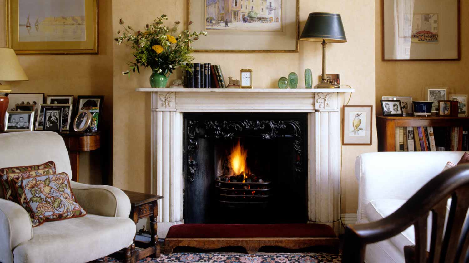Traditional living room with a fireplace