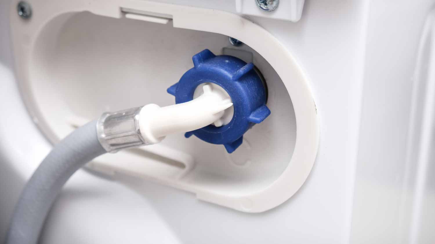 A water connection line on a washing machine.
