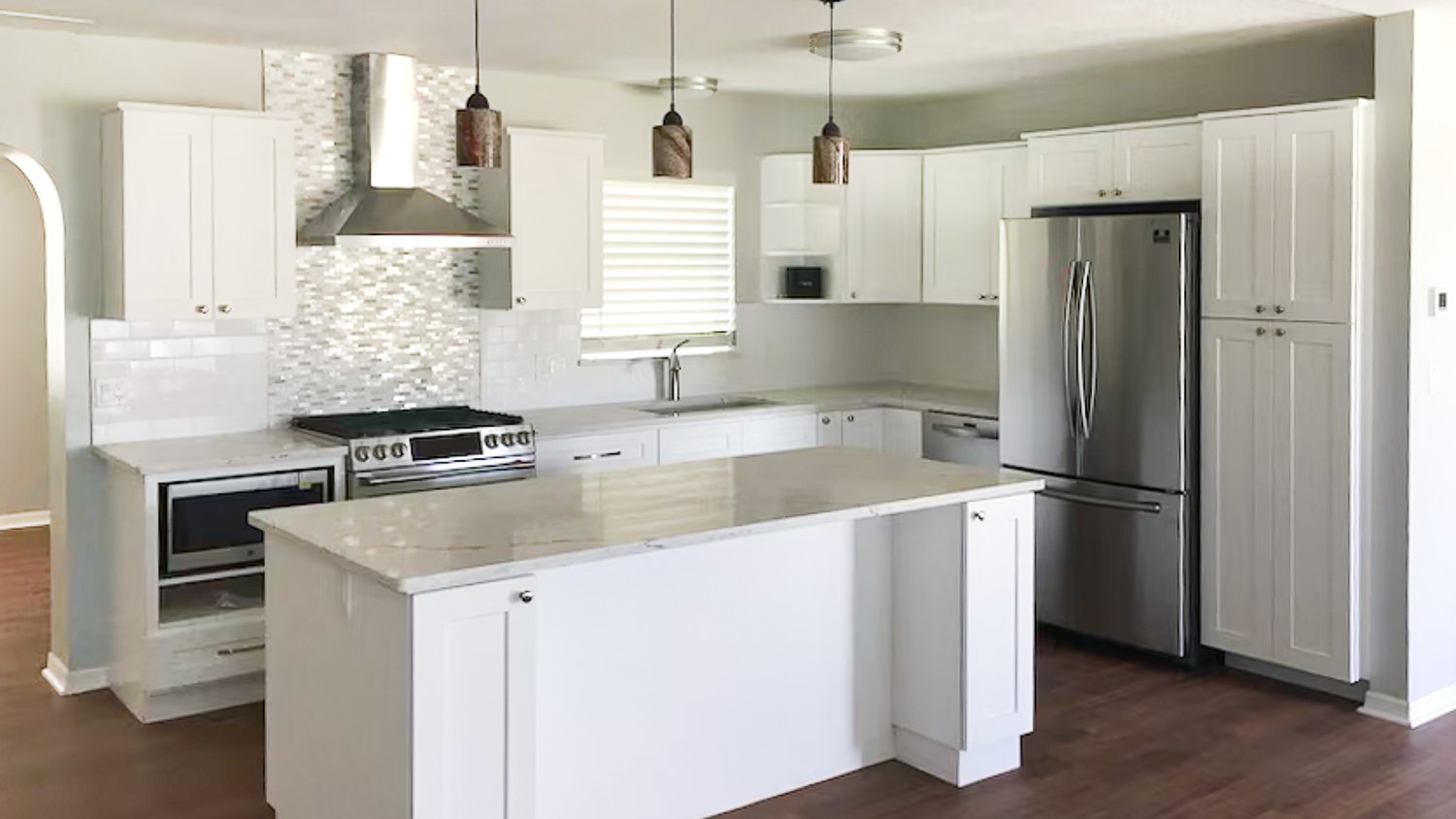 White kitchen with island