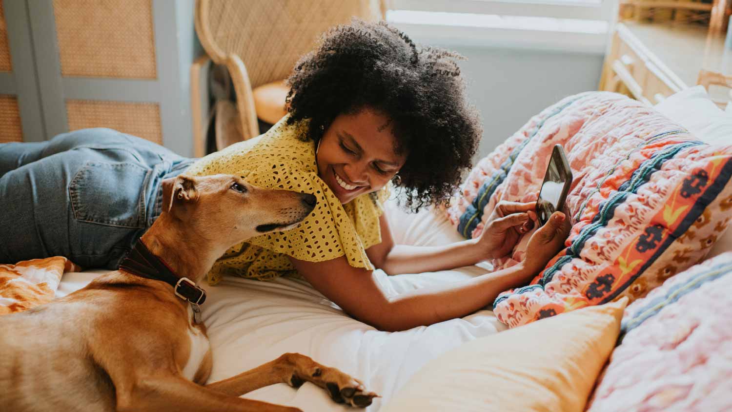 Woman and dog chilling together