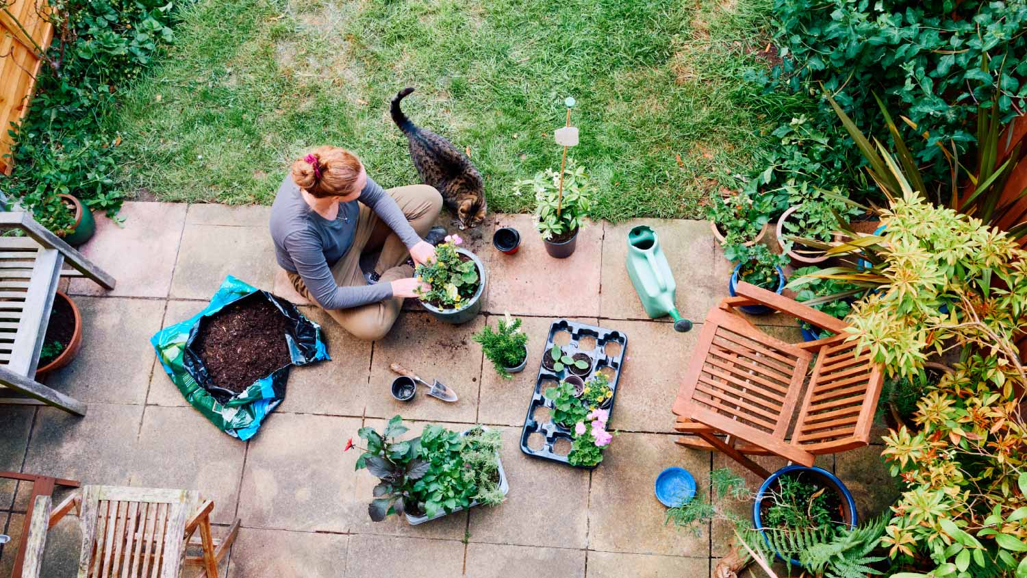 Woman sitting in her garden