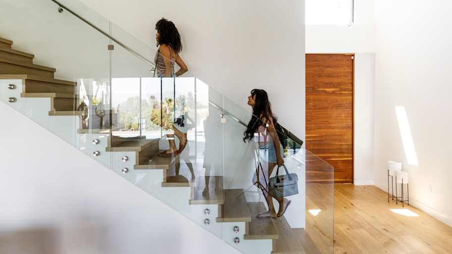 Women walking up stairs