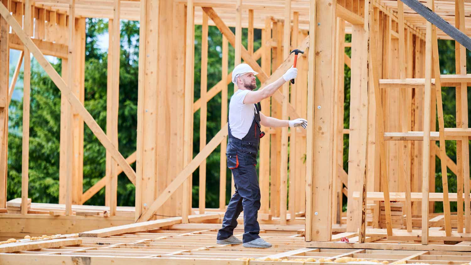 Carpenter hammering nail 