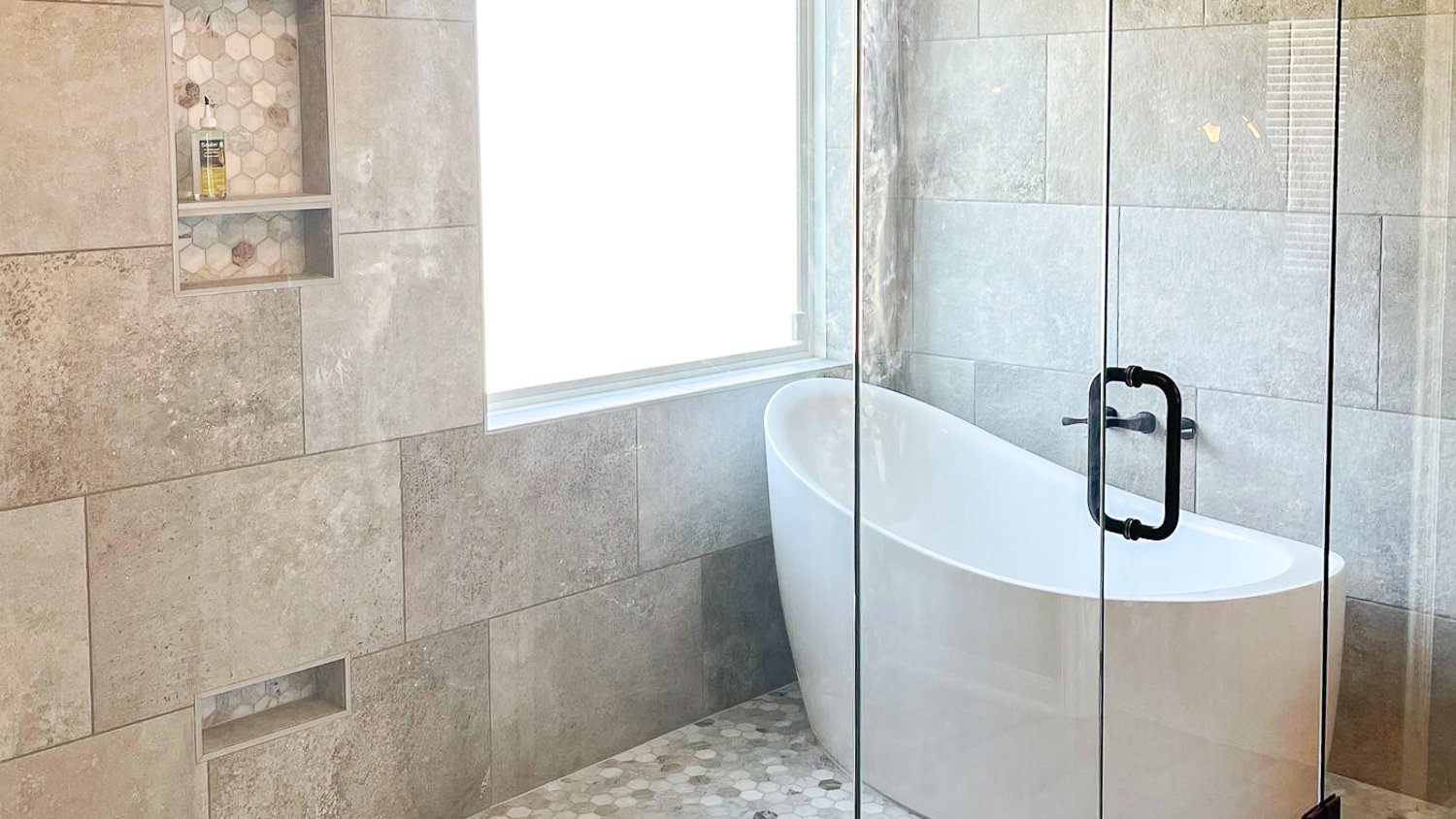 Luxury bathroom with shower and bathtub