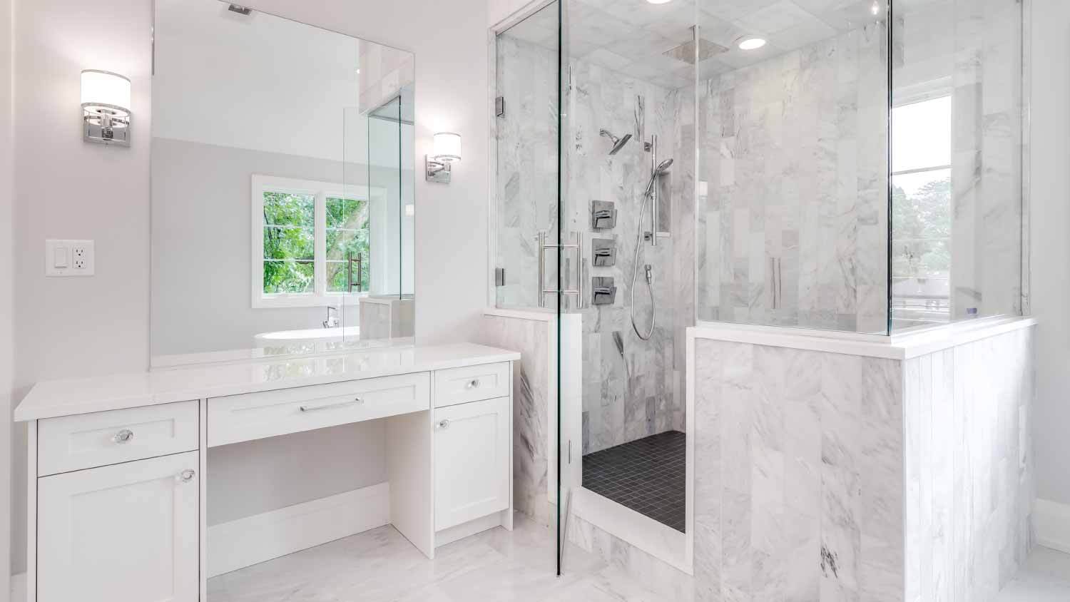 Luxury bathroom with a tiled walk-in shower