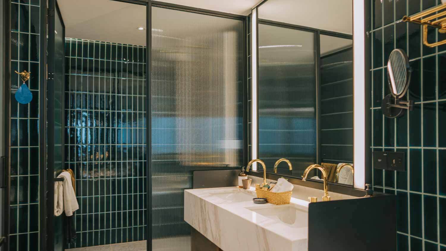 Modern interior bathroom with double sink