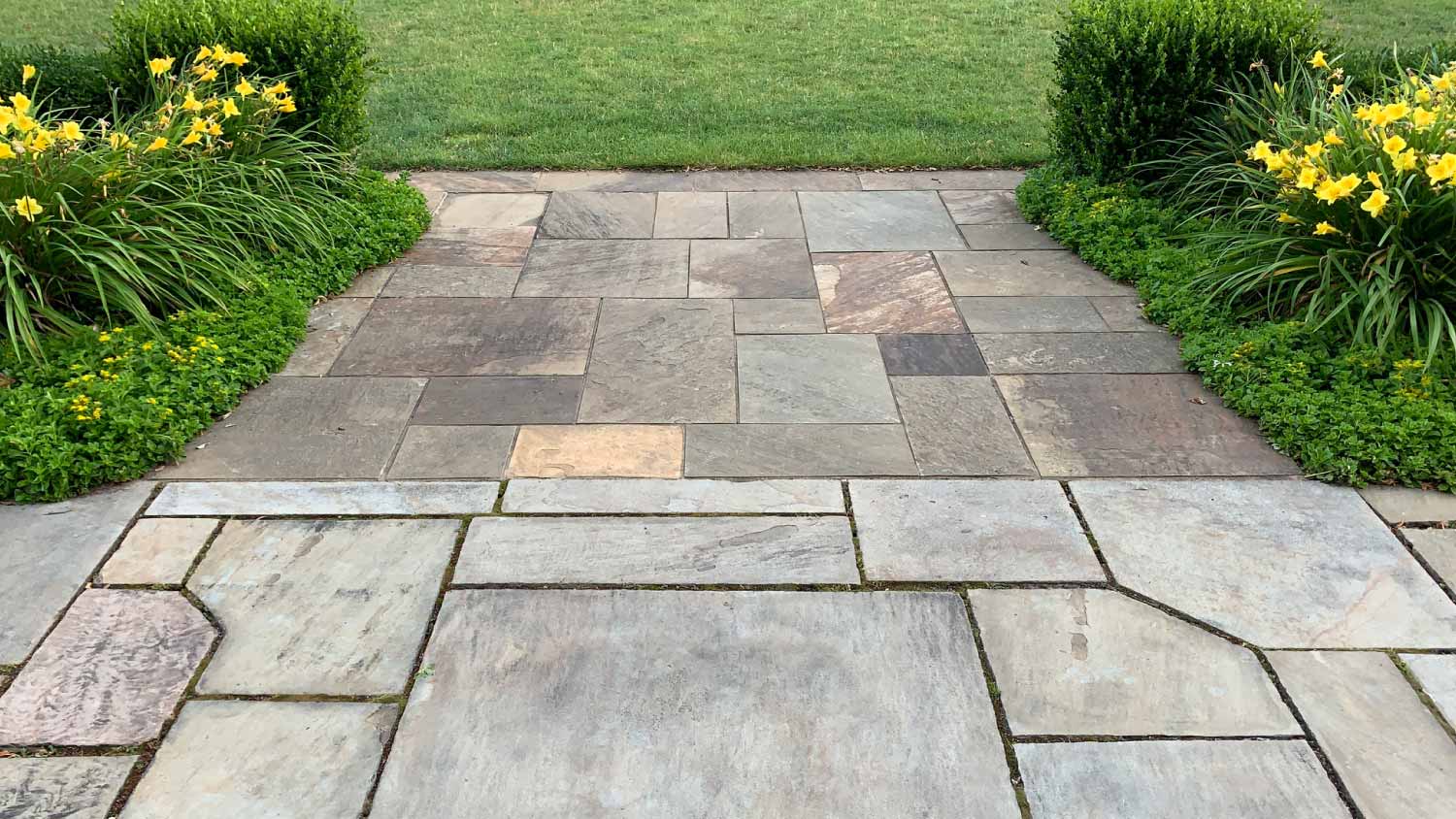 Pedestrian path with paving stones