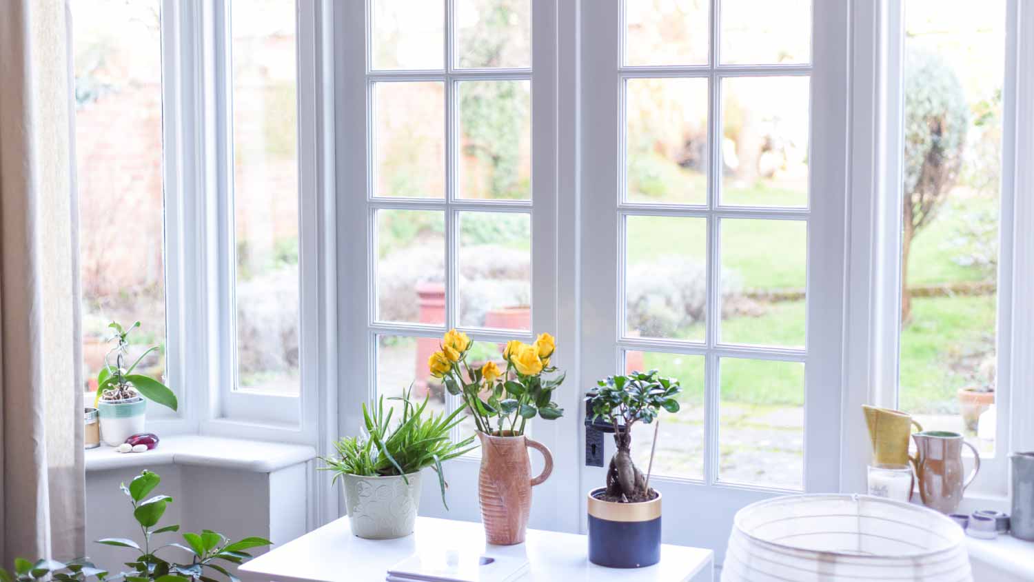 Stylish room interior with french doors