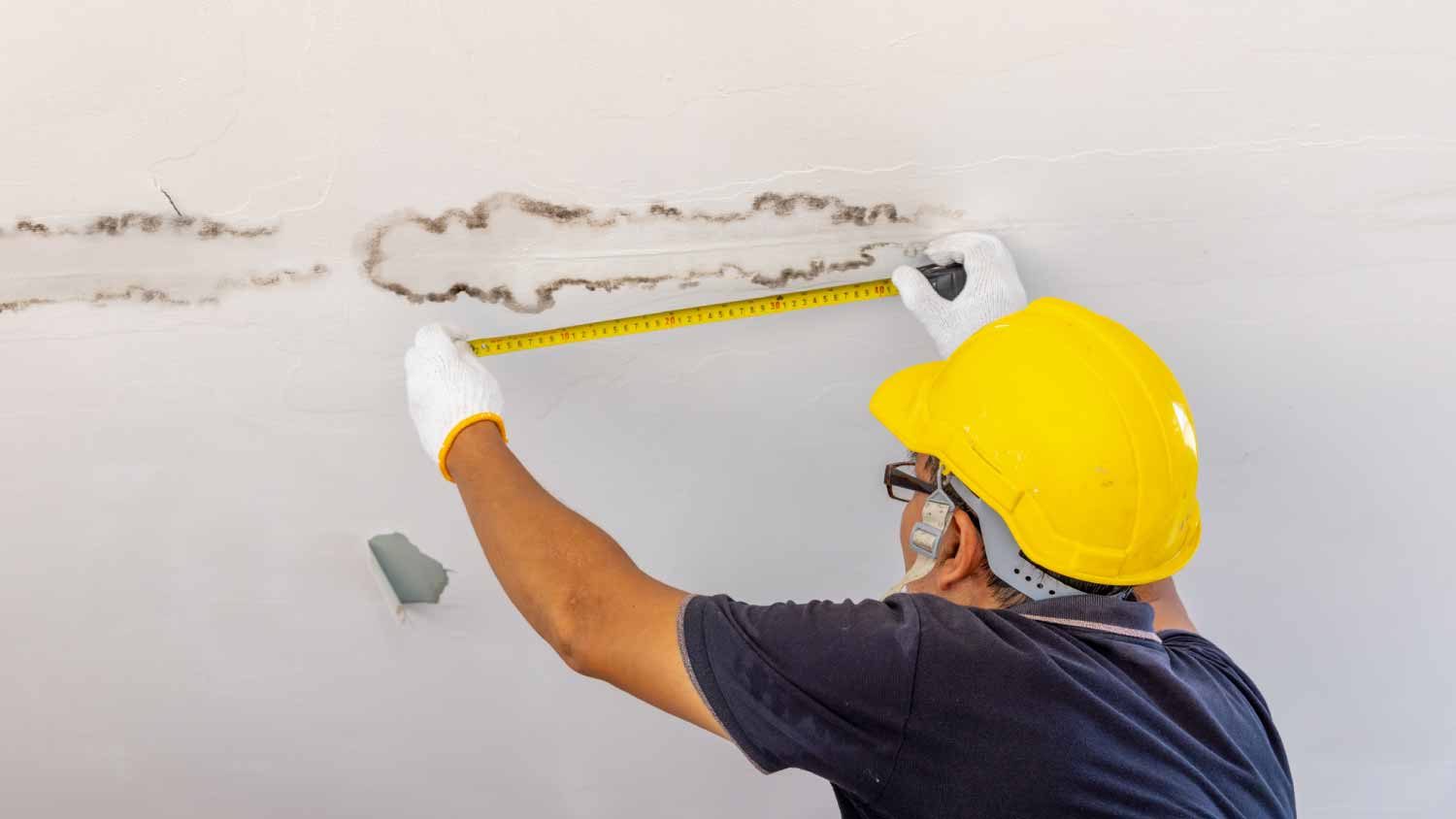 Worker checking ceiling leak 