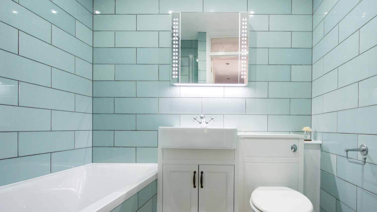 A general interior view of a small bathroom