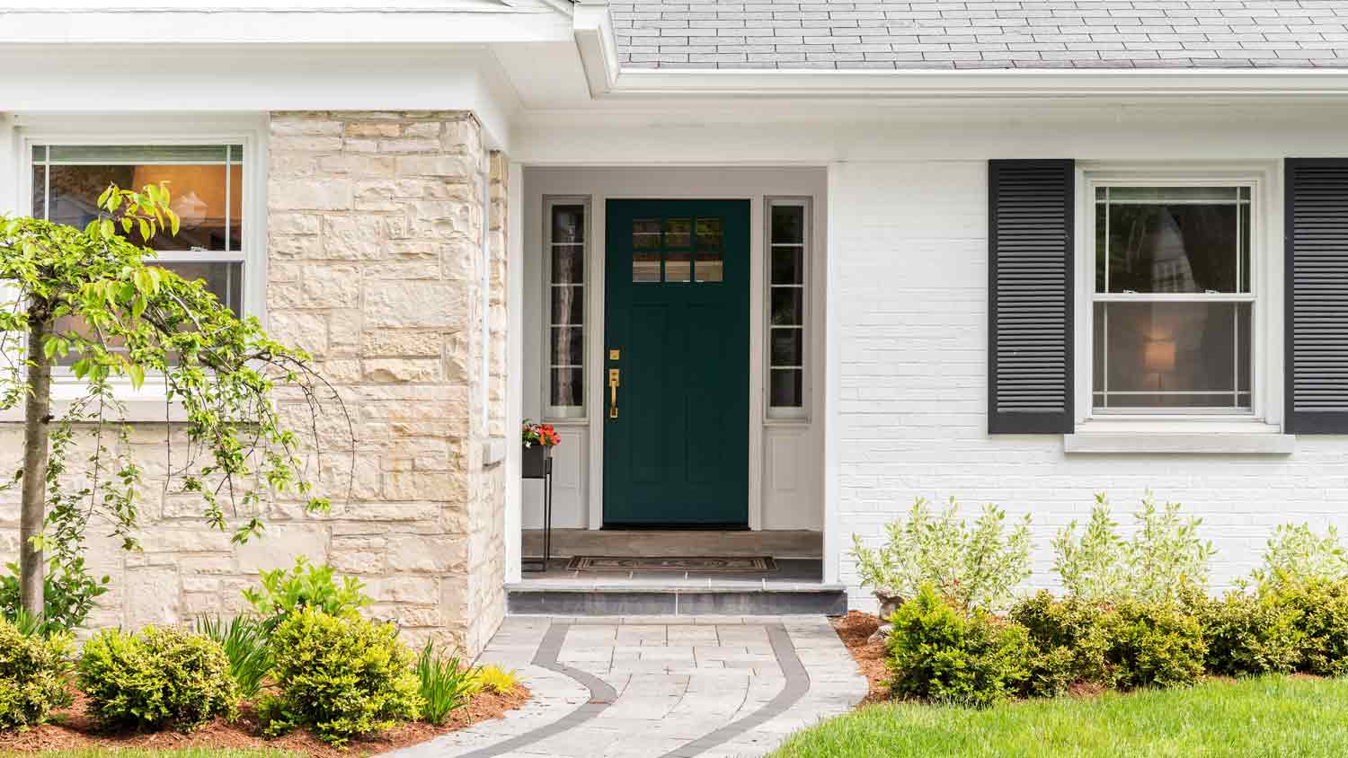 green front door of home