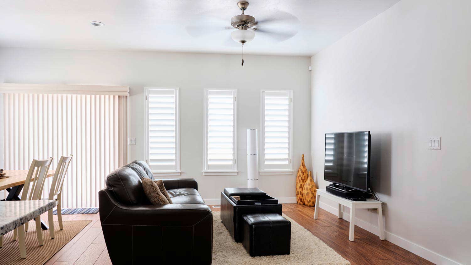 living room interior with ceiling fan