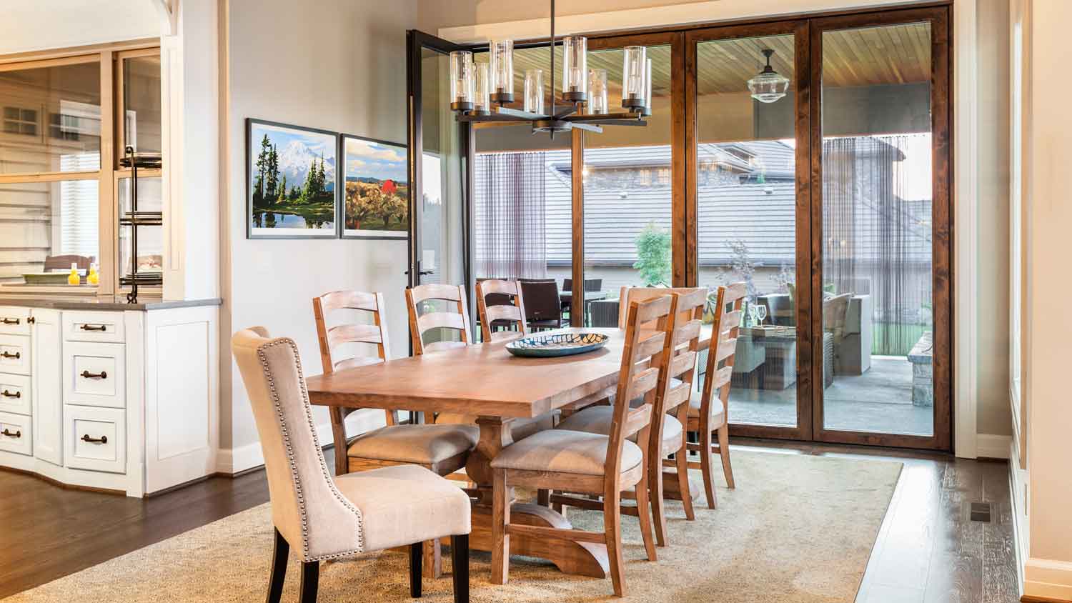 luxury dining room with carpet