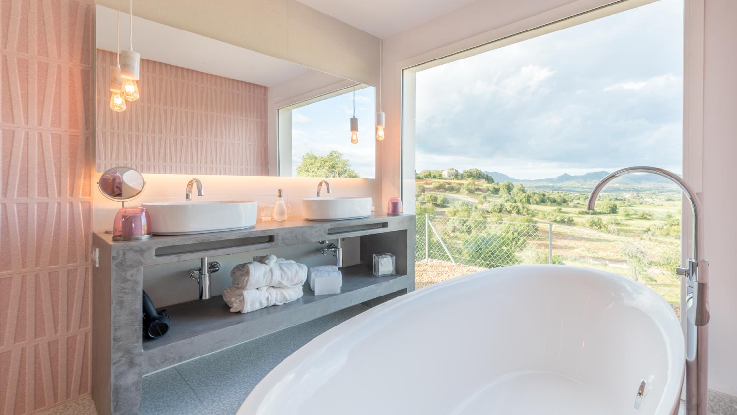 A luxury pink bathroom