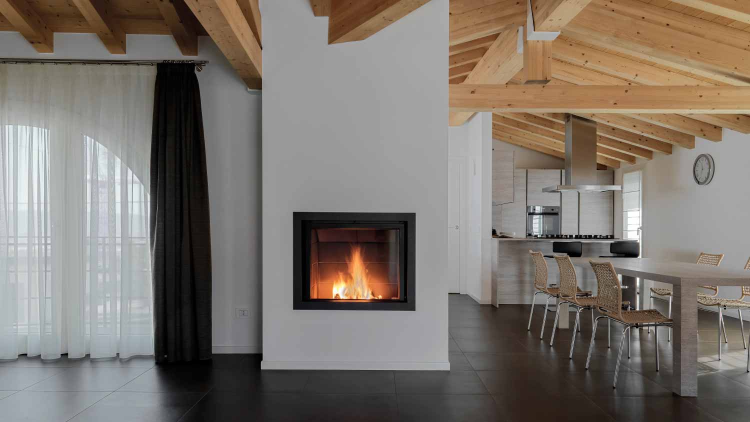 modern living room with fireplace 