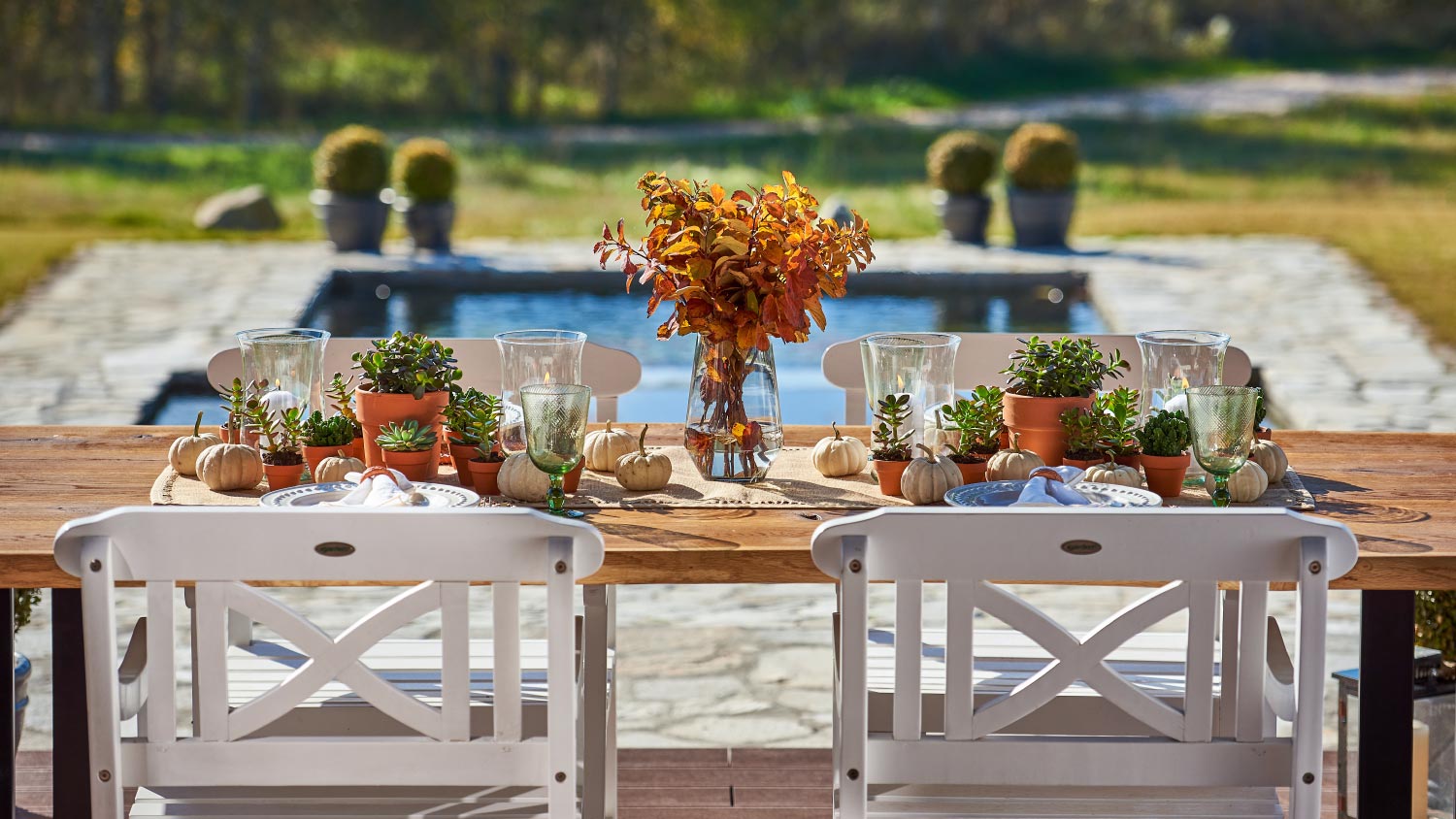An outdoor dining table