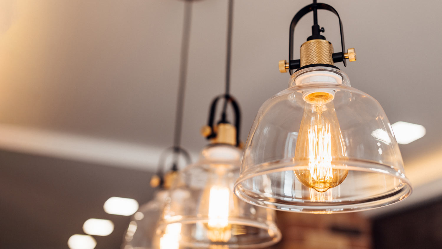 Close up of pendant lamp with bulb