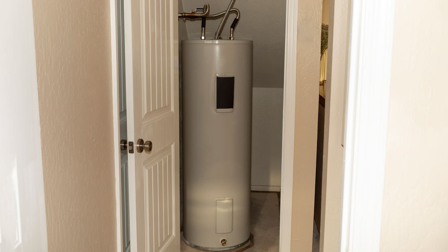 water heater in storage room