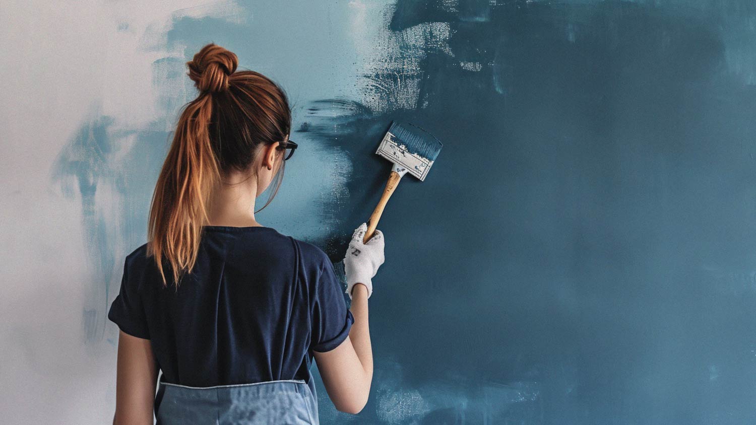 woman using a blue limewash on walls