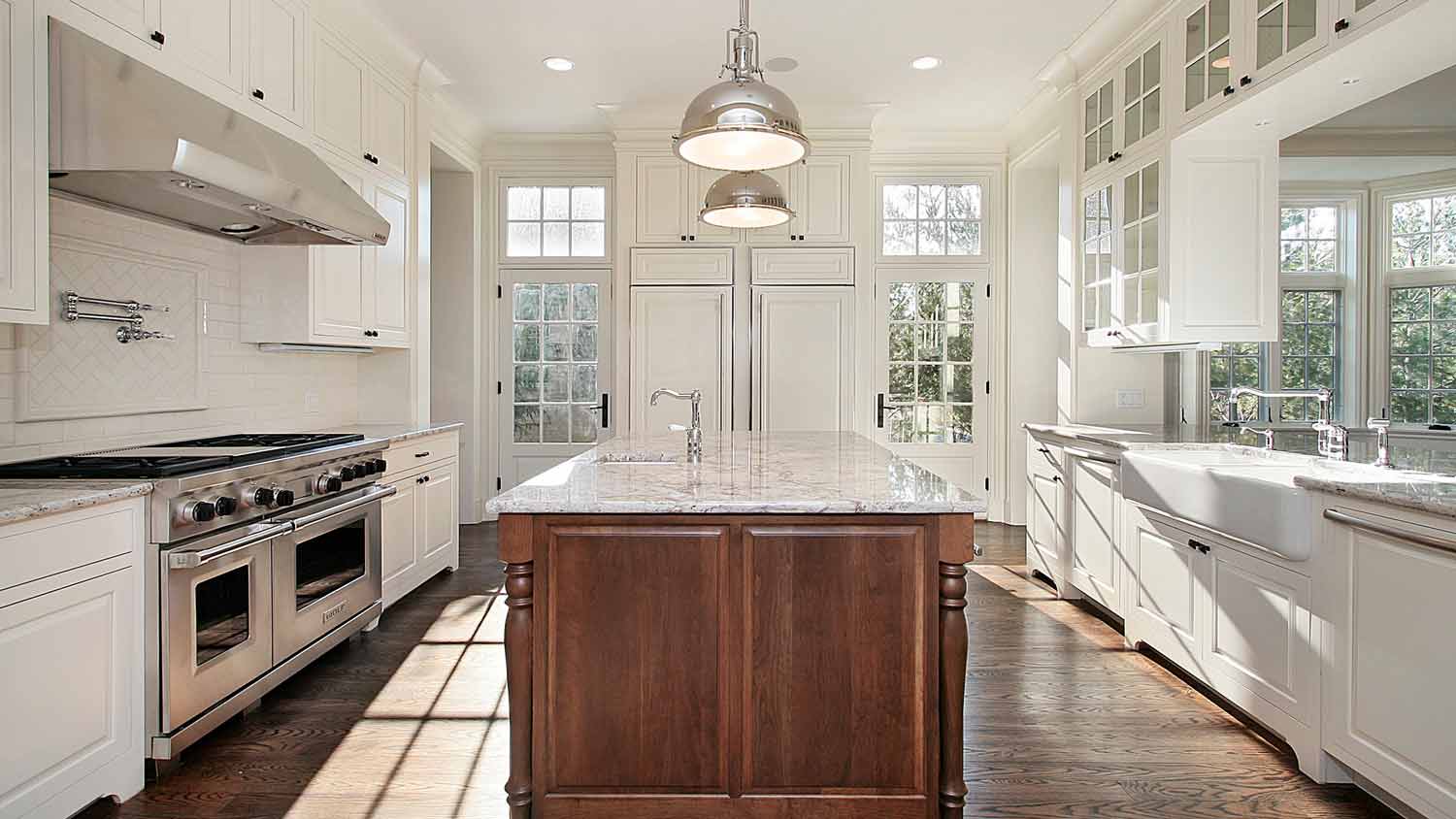 kitchen with wood kitchen island