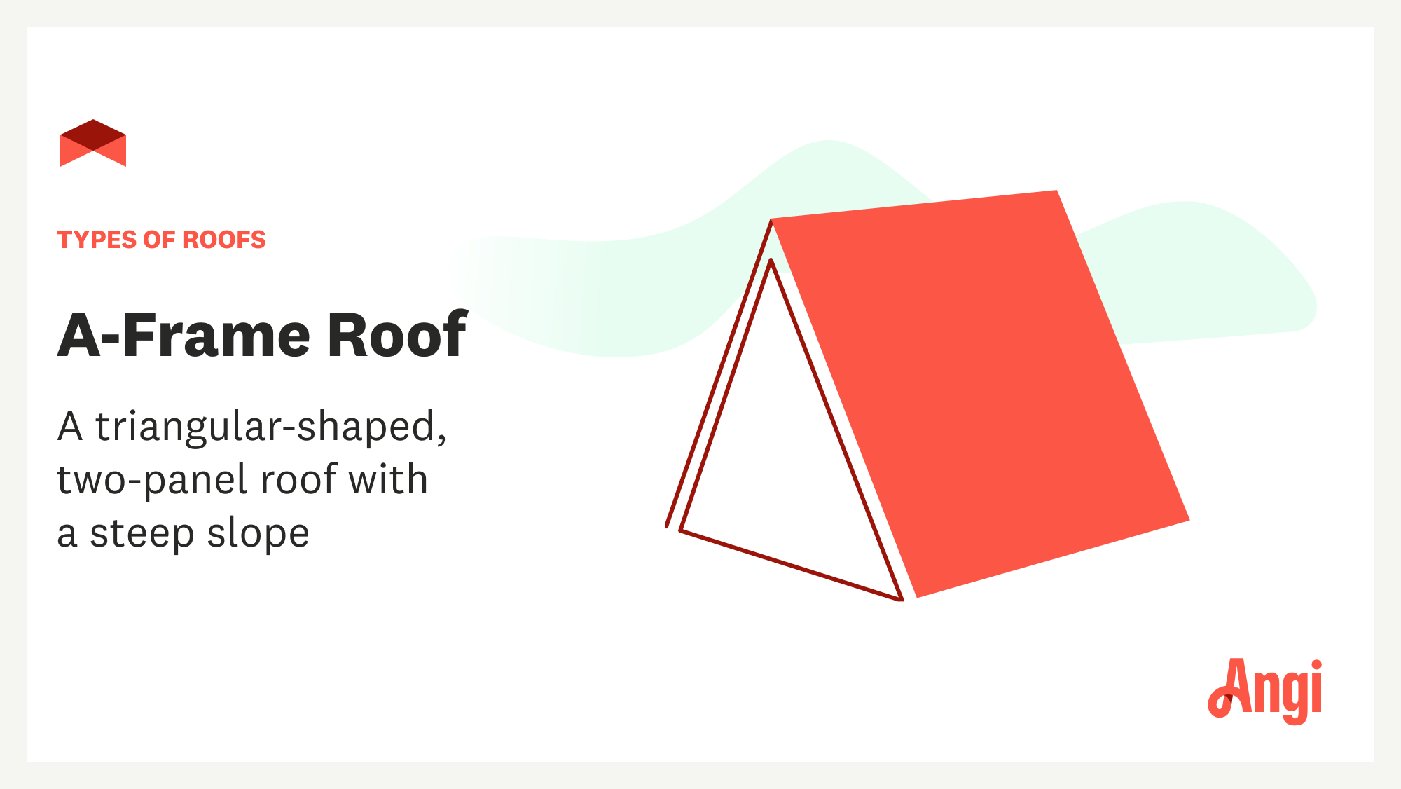 A-frame roof type illustrated, depicting a triangular-shaped, two-panel roof with a steep slope