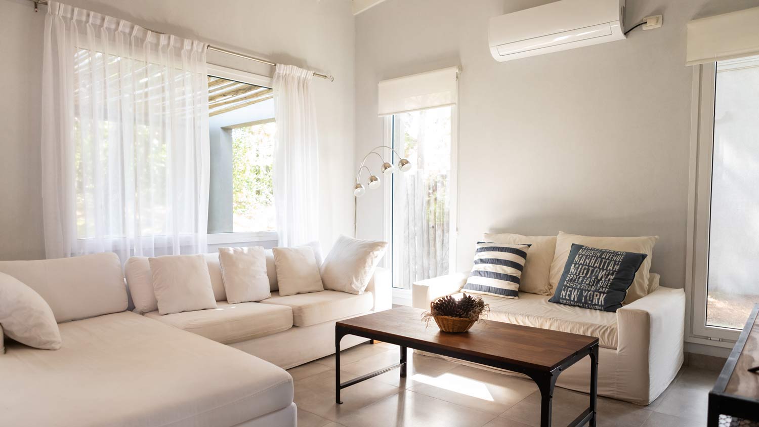 bright airy white living room