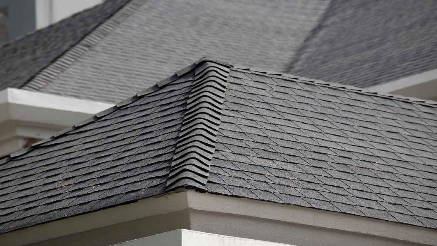 Dark gray asphalt shingles on a roof