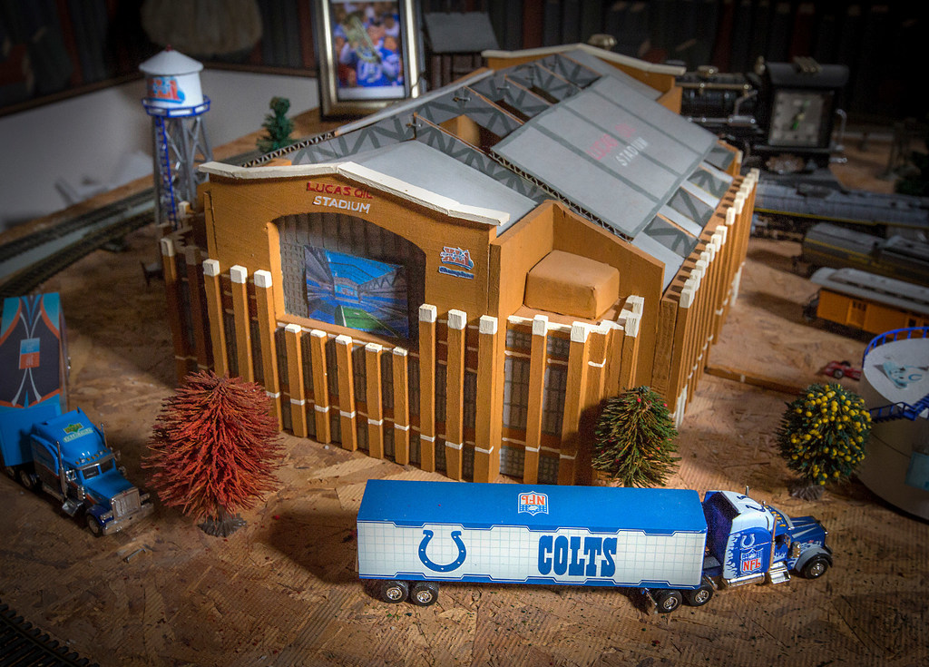 Handmade Lucas Oil Stadium replica at home of Ray and Diane Bridges