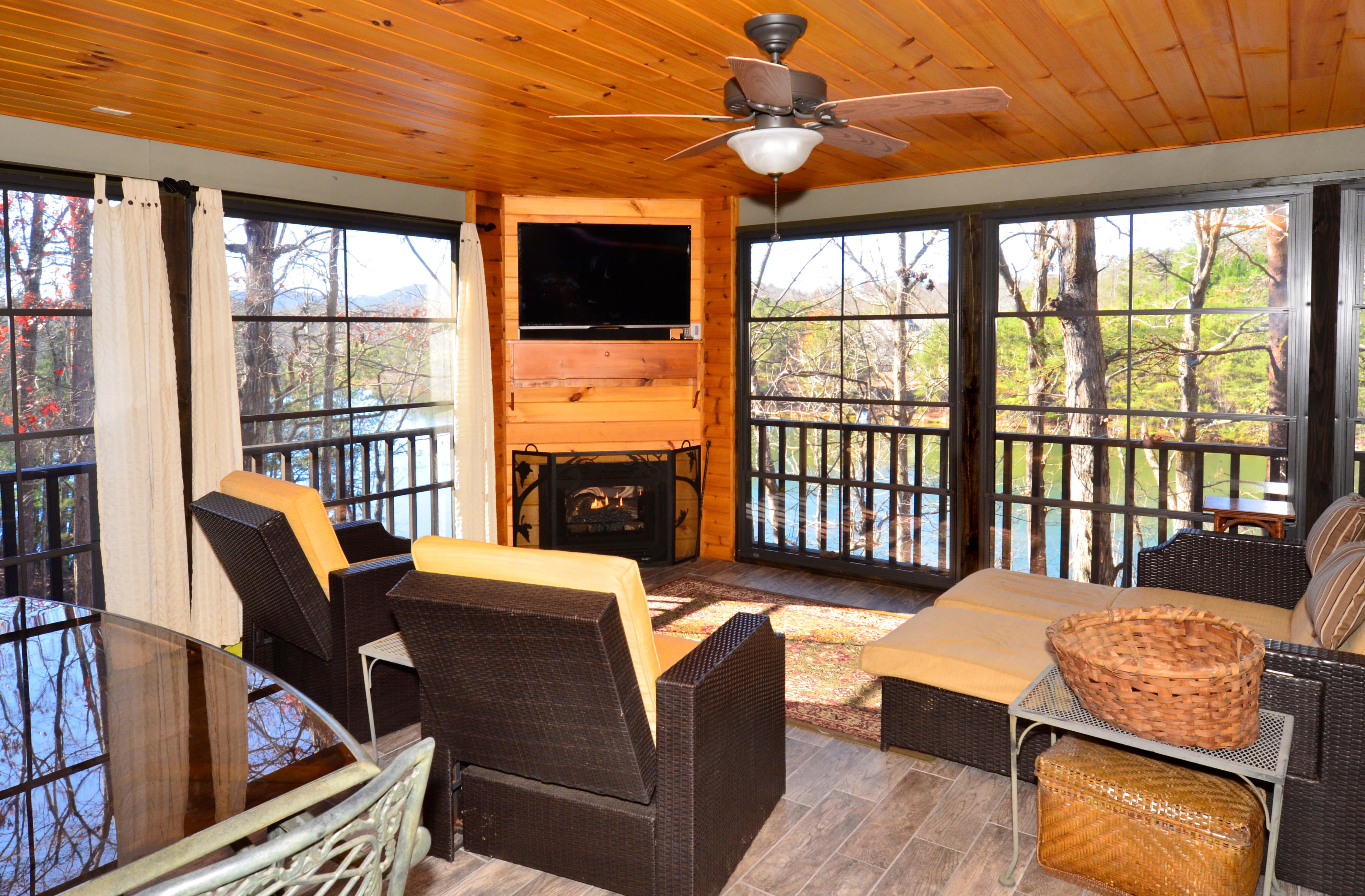 Ceiling fan with light in enclosed porch