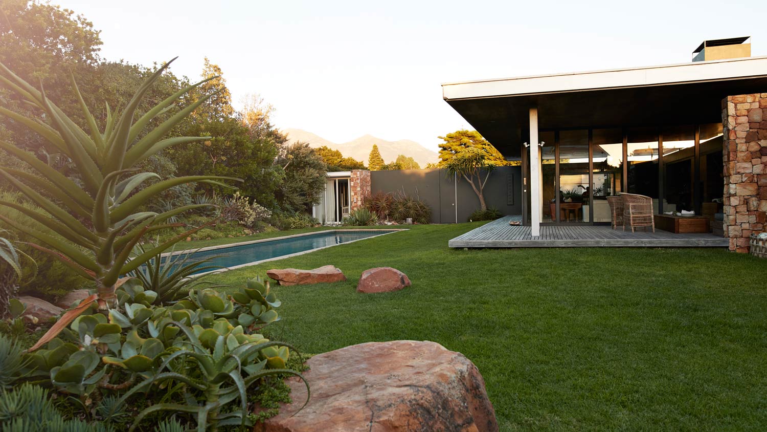 The back yard of a beautifully designed house