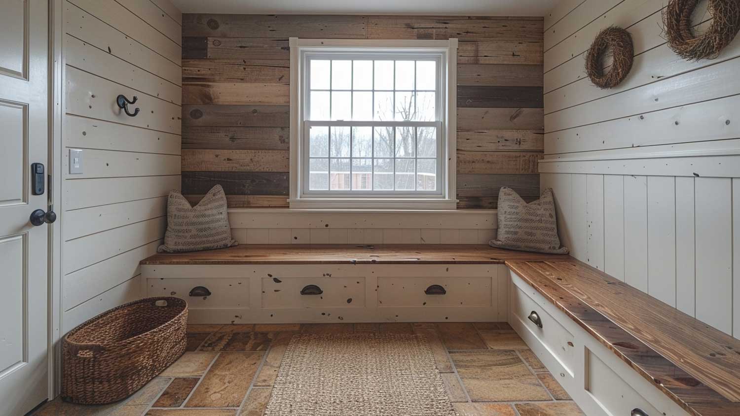 barnwood walls in mudroom