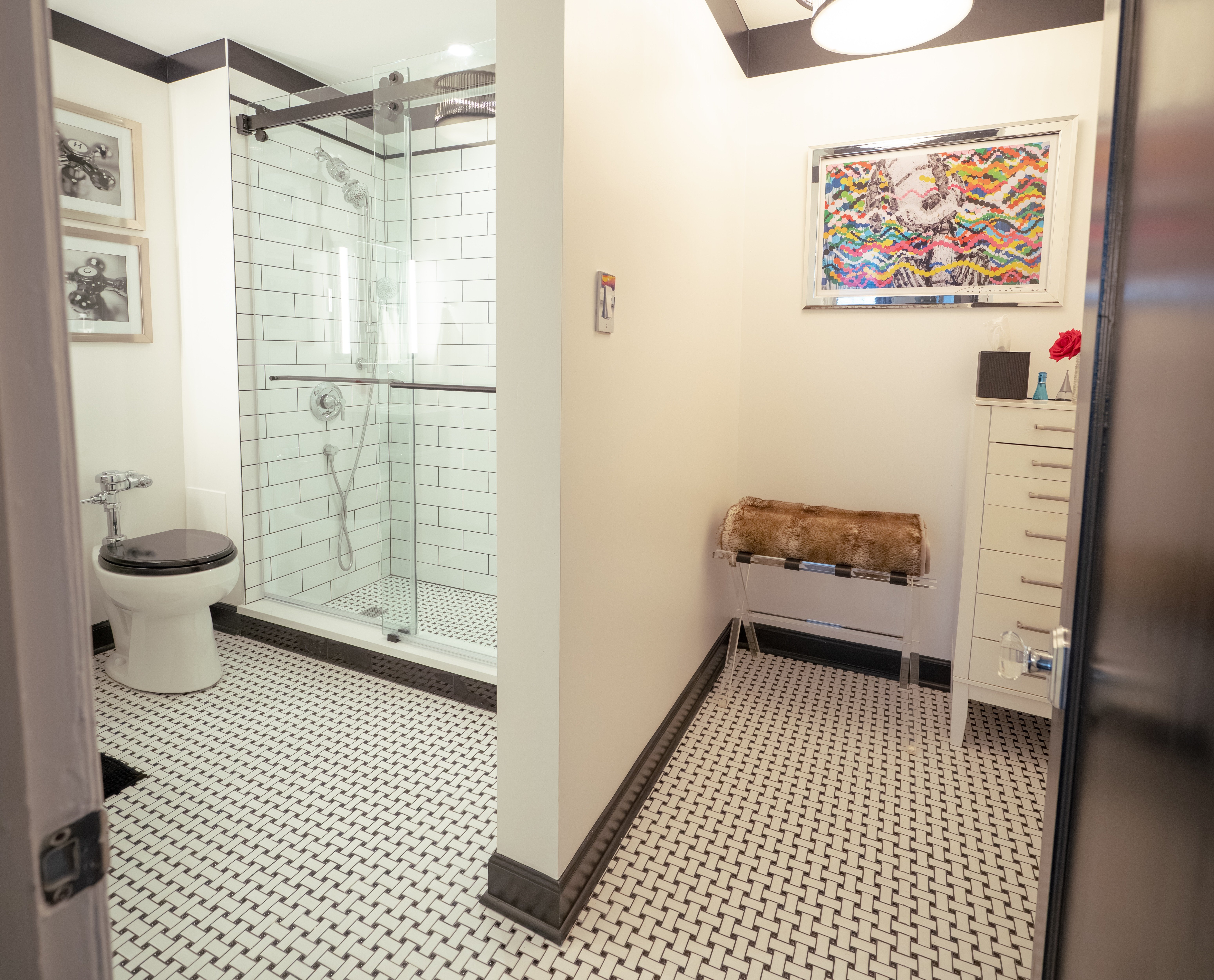 Linen closet converted into vintage dressing room