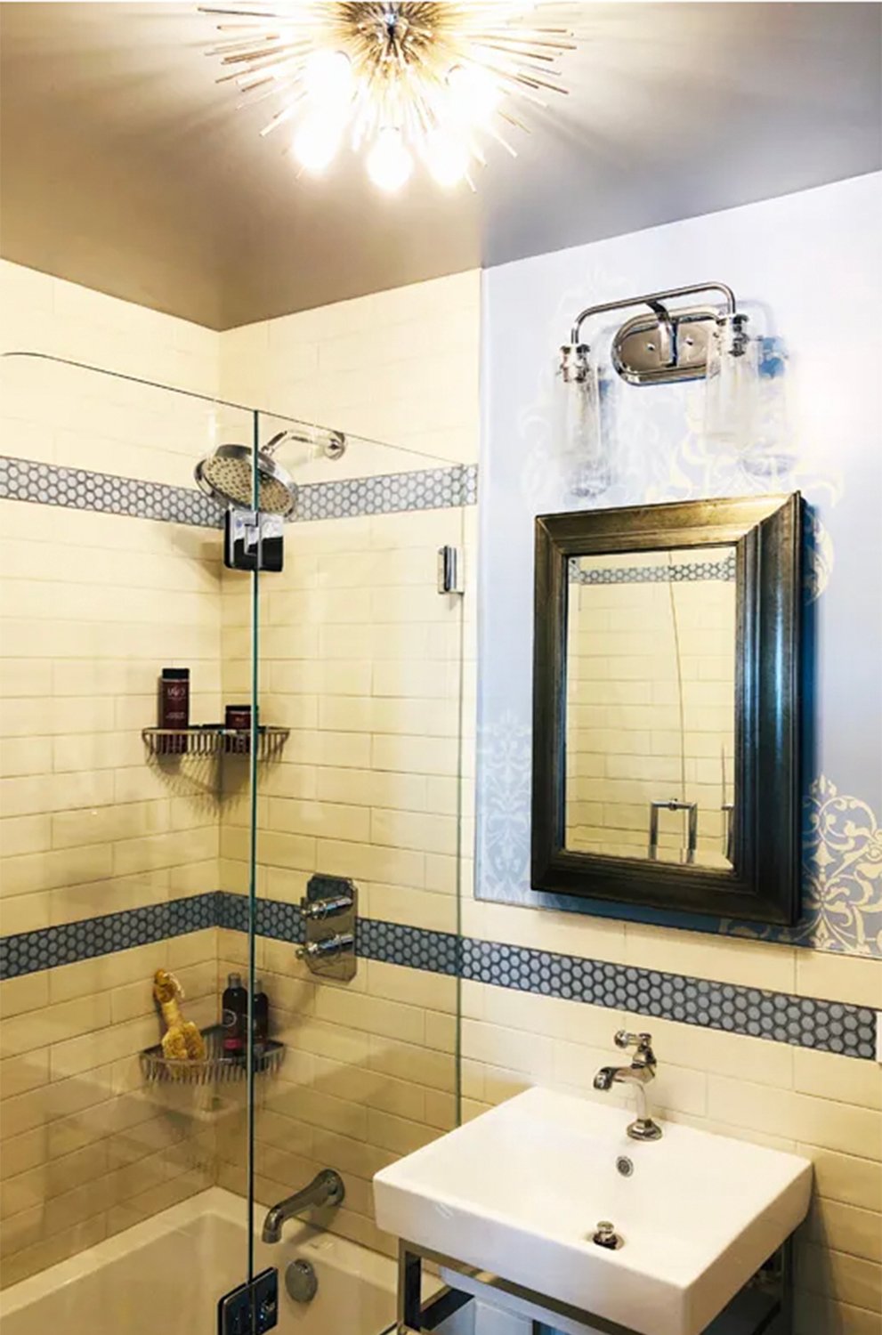 bathroom with pewter ceiling     