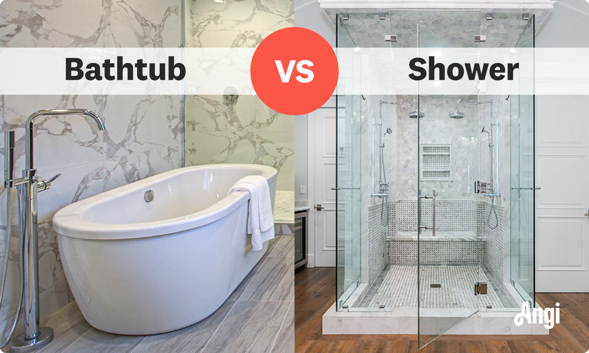 Bathtub versus shower compared visually