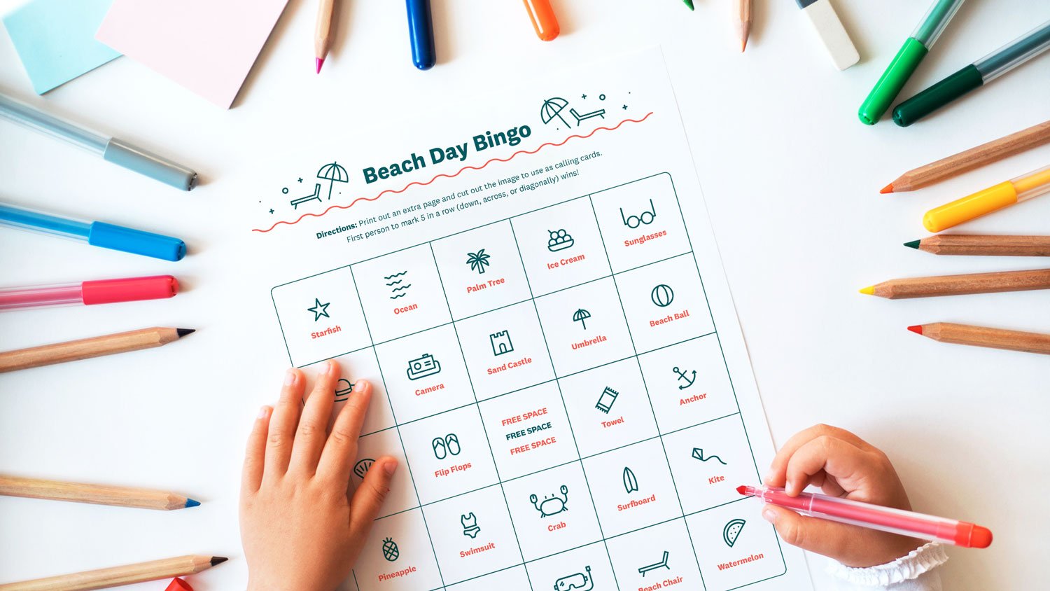 Beach day bingo printable card pdf