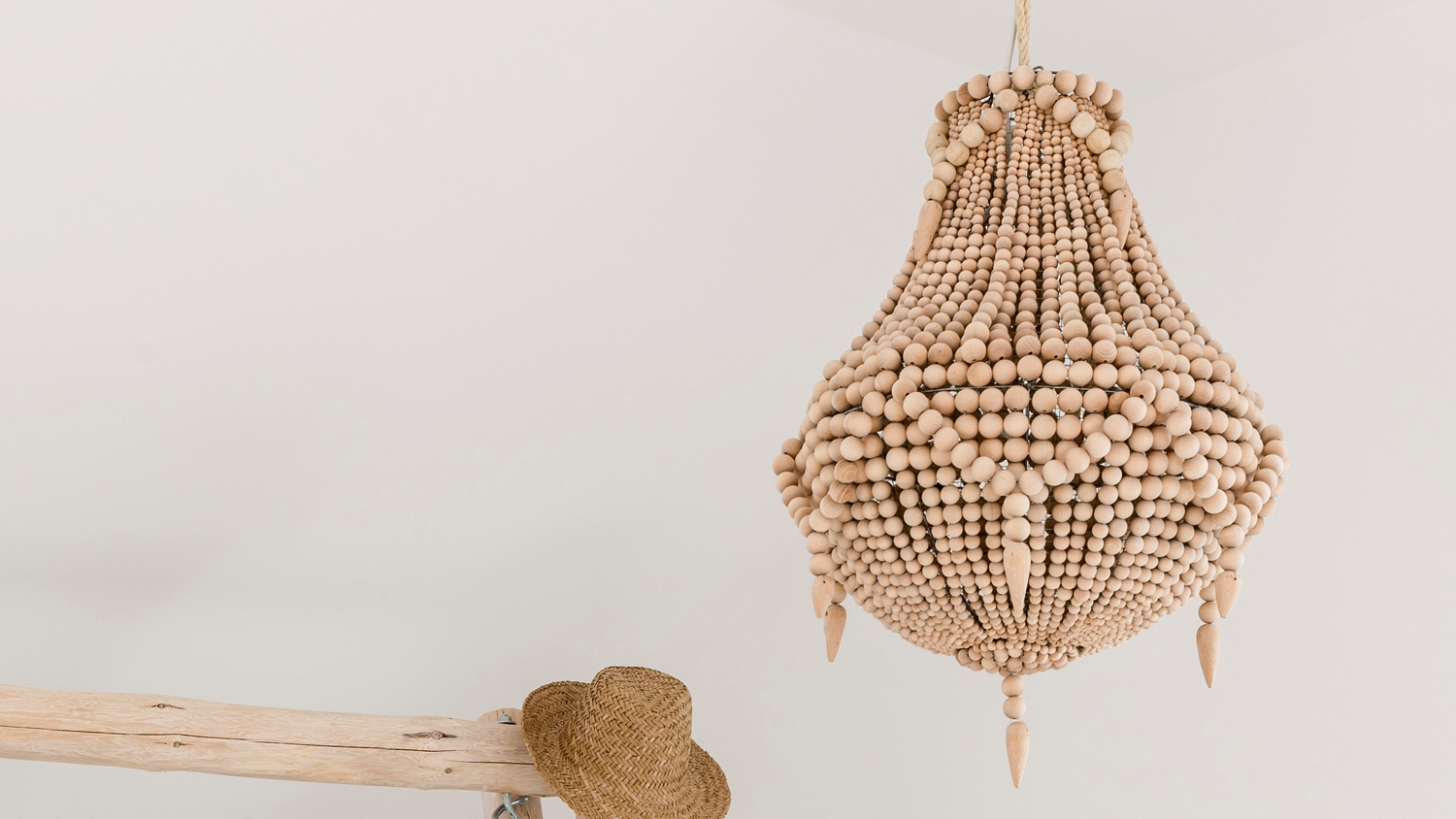 Wood beaded chandelier