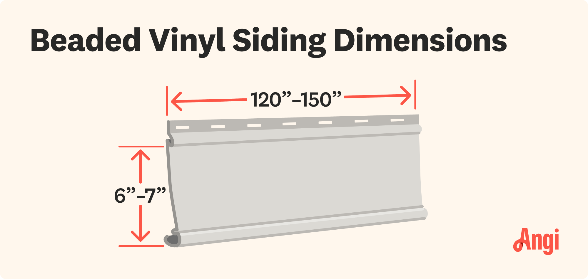 Beaded vinyl siding dimensions illustrated, with the width ranging from 6 to 7 inches