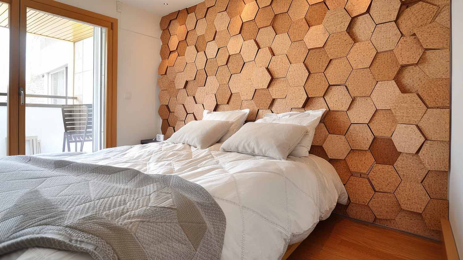 cork wall in bedroom