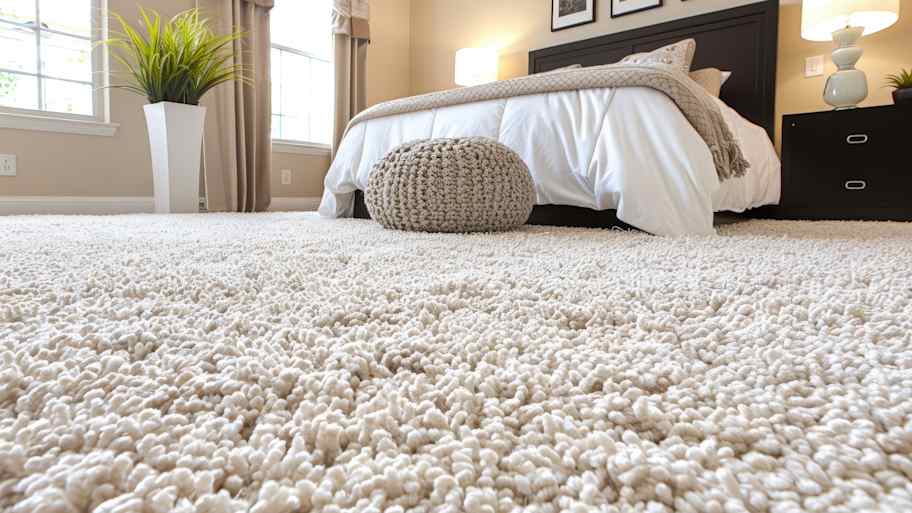 bedroom with white twist carpet 