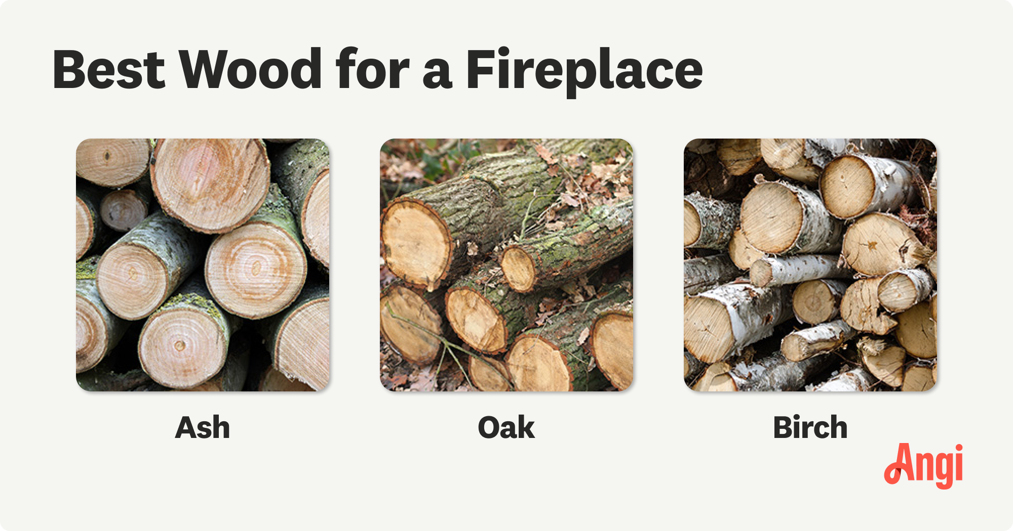 3 best fireplace woods compared visually, including ash, oak, and birch