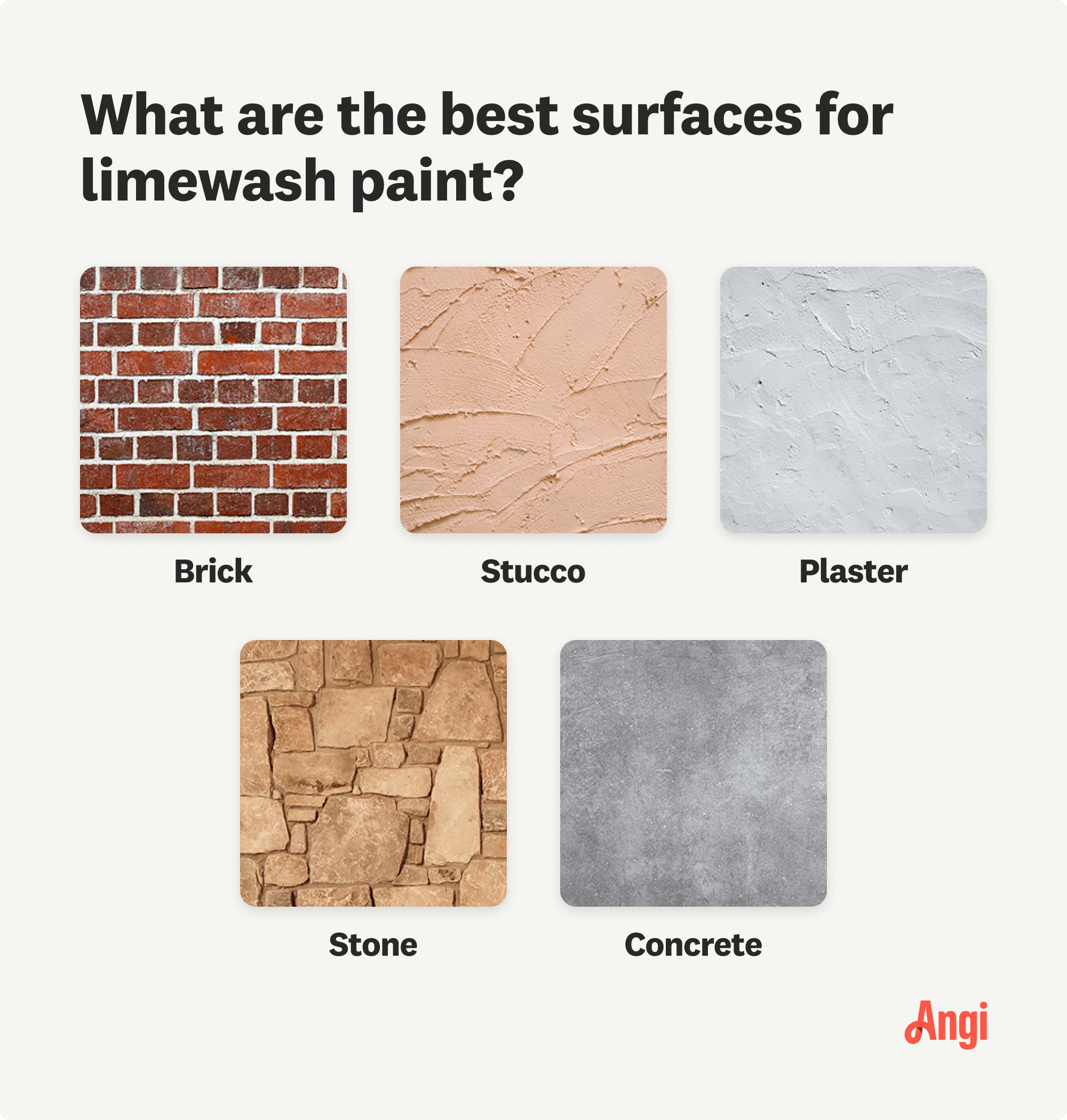 5 best surfaces for limewash paint compared visually, inlcuding brick, stucco, and concrete