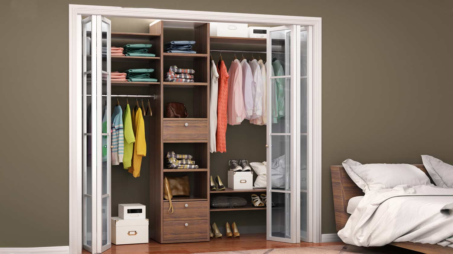 bedroom with bifold closet door