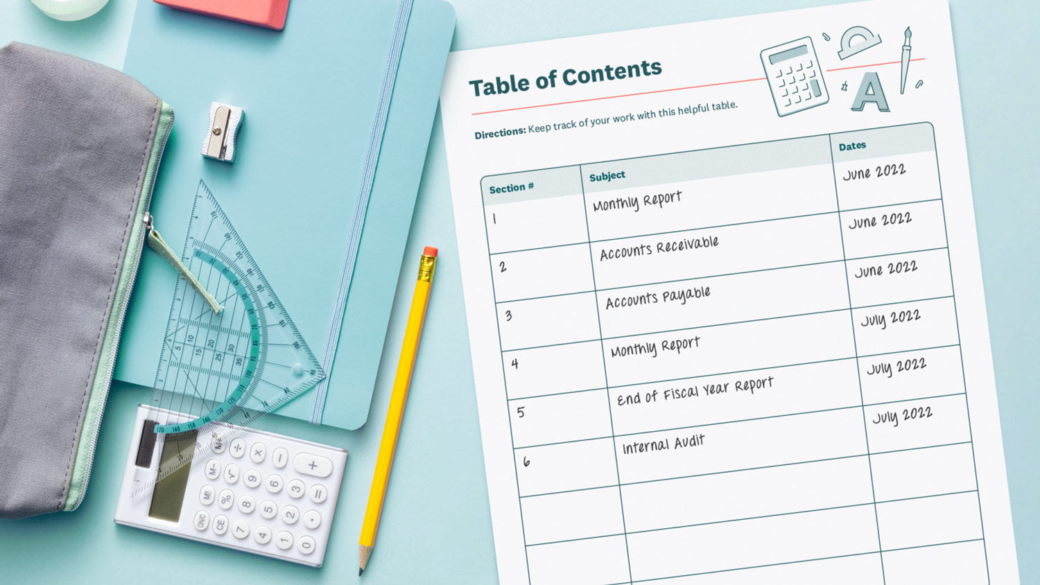 binder organization sheet mockup
