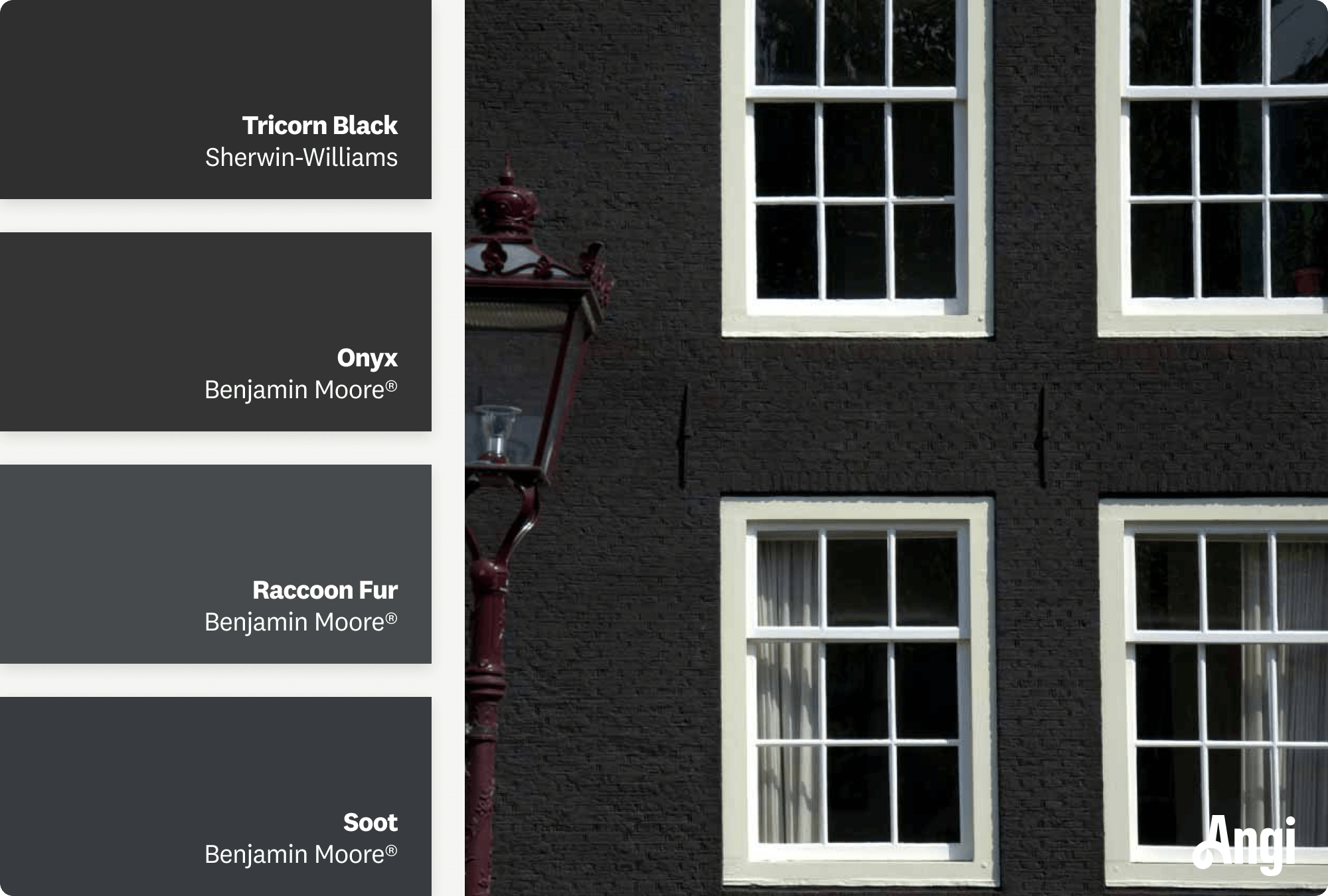 Black brick house, including different tones of black paint