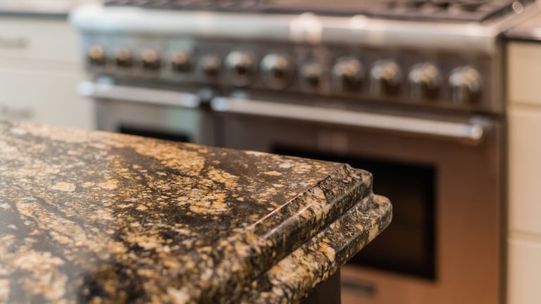 Close up of black and gold granite countertop