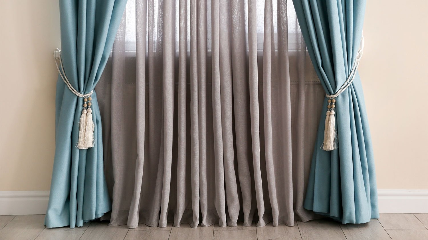 A view of blue drapes